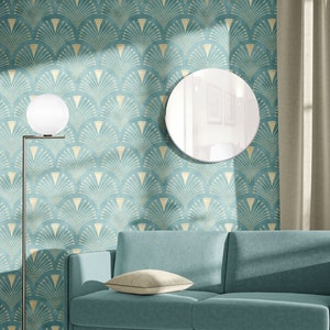 Blue Elegant Art Deco Wallpaper, Wall Mural, Repositionable, Peel and  Stick, Abstract Geometric Wallpaper, Wall Decor 