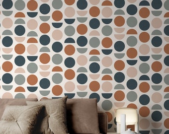 Minimal Scandinavian Wallpaper, Modern Temporary Wallpaper, Semi Circles Wallpaper, Peel And Stick Wallpaper, Self Adhesive Wallpaper