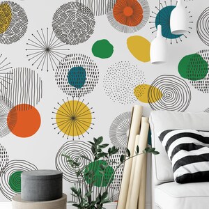 Papier peint cercle abstrait moderne, décoration murale géométrique colorée, autocollant ou traditionnel amovible, salon, chambre de bébé, décoration de bureau