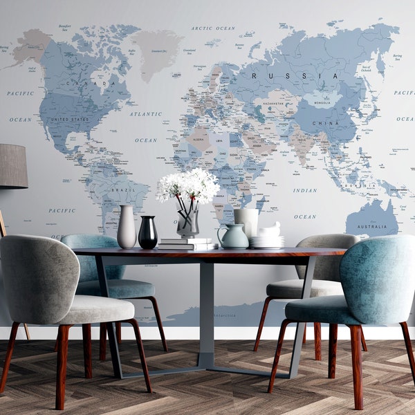 Customized Large World Map Decal, World  Map Wallpaper World Map Mural, Kids Wallpaper, Peel And Stick Wallpaper, Self Adhesive Wallpaper