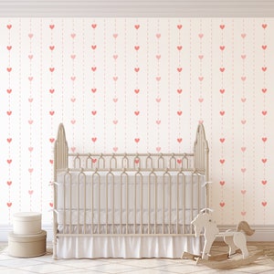 Watercolor Pink Hearts Wallpaper, Nursery Baby Girl’s Room Decor Wall Art, Peel and Stick Wallpaper