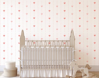 Watercolor Pink Hearts Wallpaper, Nursery Baby Girl’s Room Decor Wall Art, Peel and Stick Wallpaper