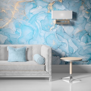 Aqua Marble Wallpaper, Light Blue Marble Wallpaper, Modern Art Wallpaper Removable, Abstract Turquoise Wallpaper, Peel and Stick Wallpaper