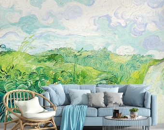 Inspired by Van Gogh Dutch Abstract Oil Painting Wheat Field Wallpaper Dark Green Plants Oil Painting Restaurant TV Background Wall Murals