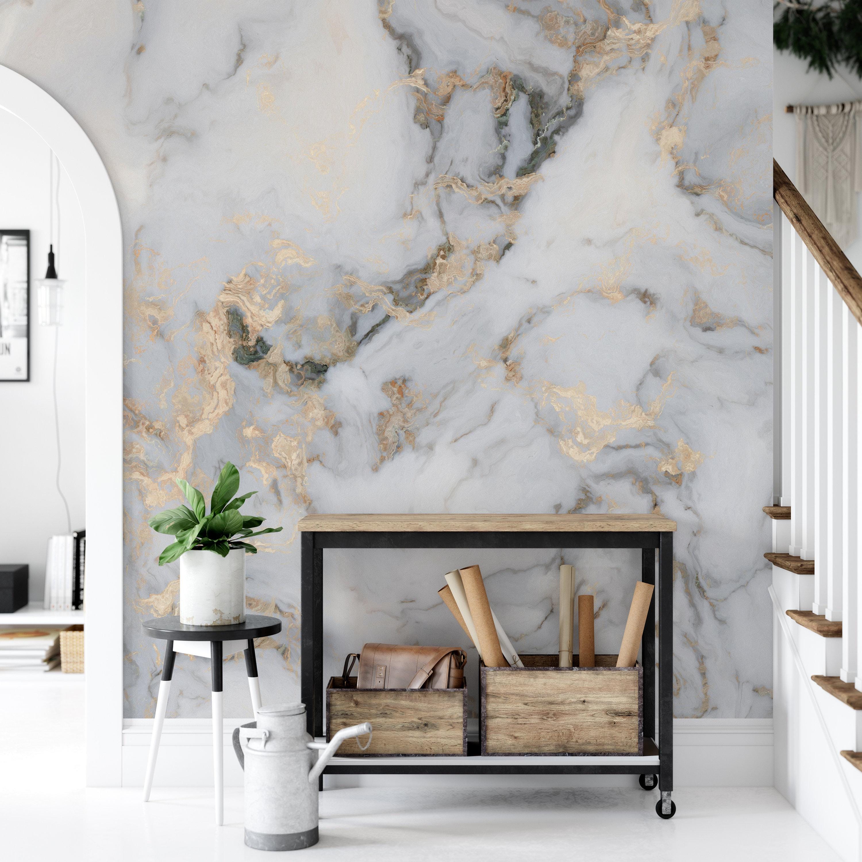 White and Gold Marble Wallpaper Mural | Peel and Stick - Etsy