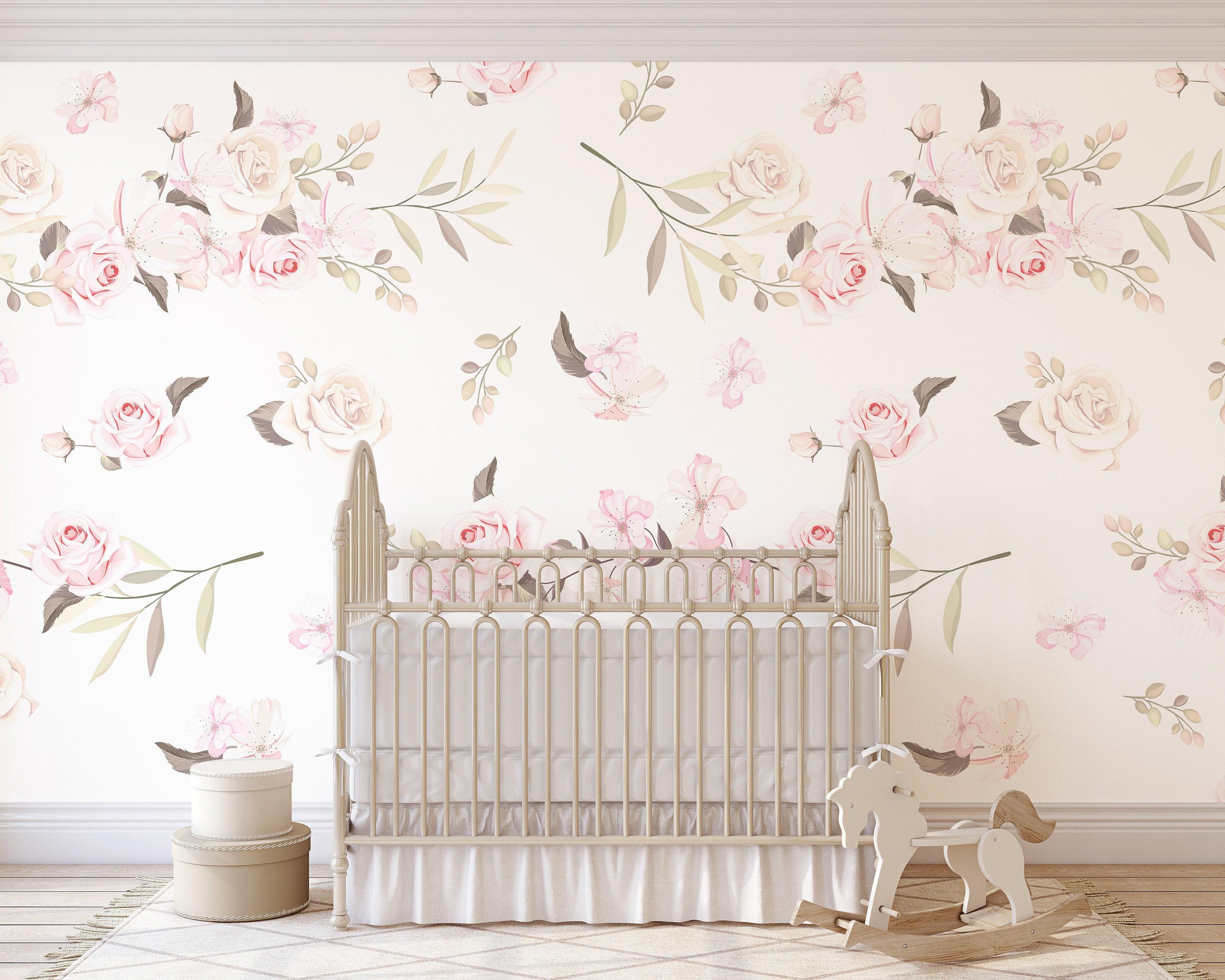 Watercolor Floral Wallpaper, Pink Flowers Wall Mural, Peel and Stick - Etsy