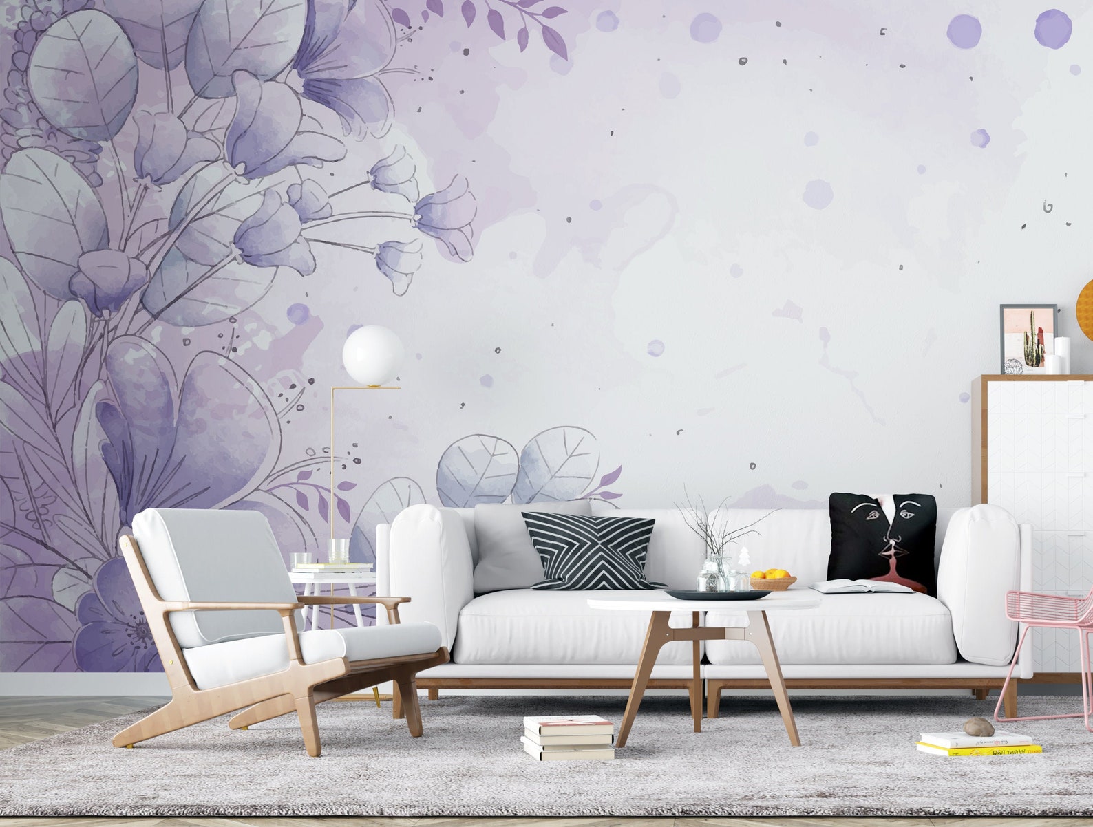 Purple Floral Bedroom Wall Covering Wallpaper Watercolor - Etsy