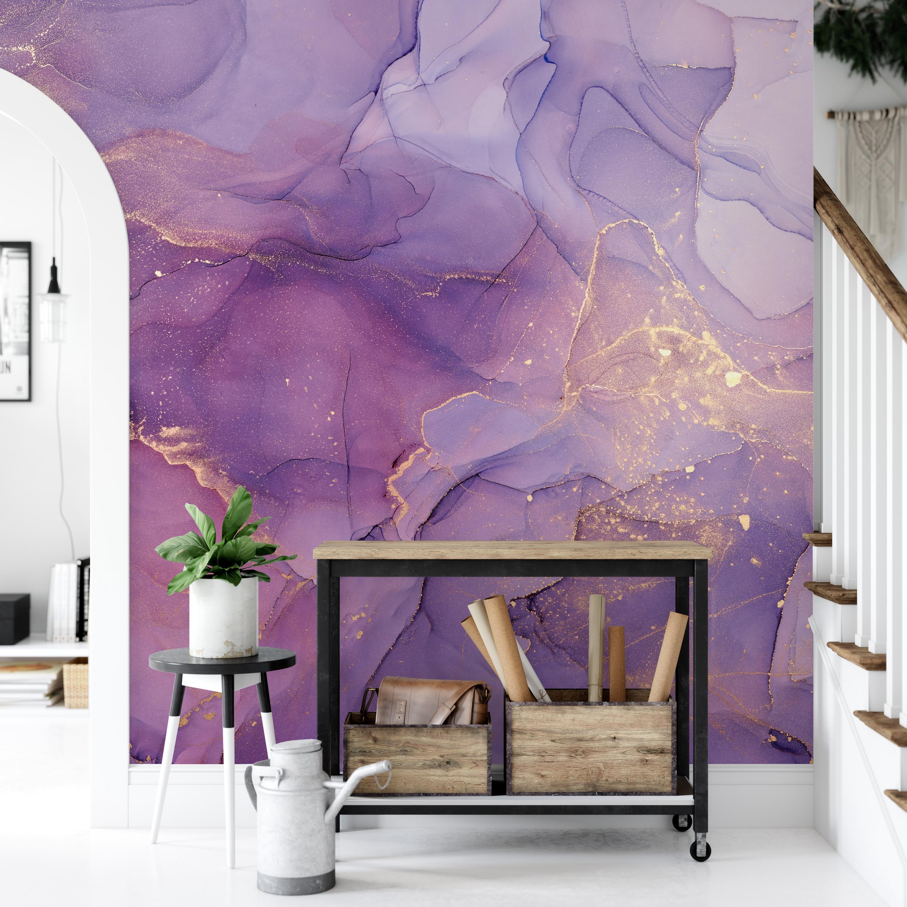 Purple Gold Marble Wallpaper | Luxury Amethyst Geode Mural (peel and ...