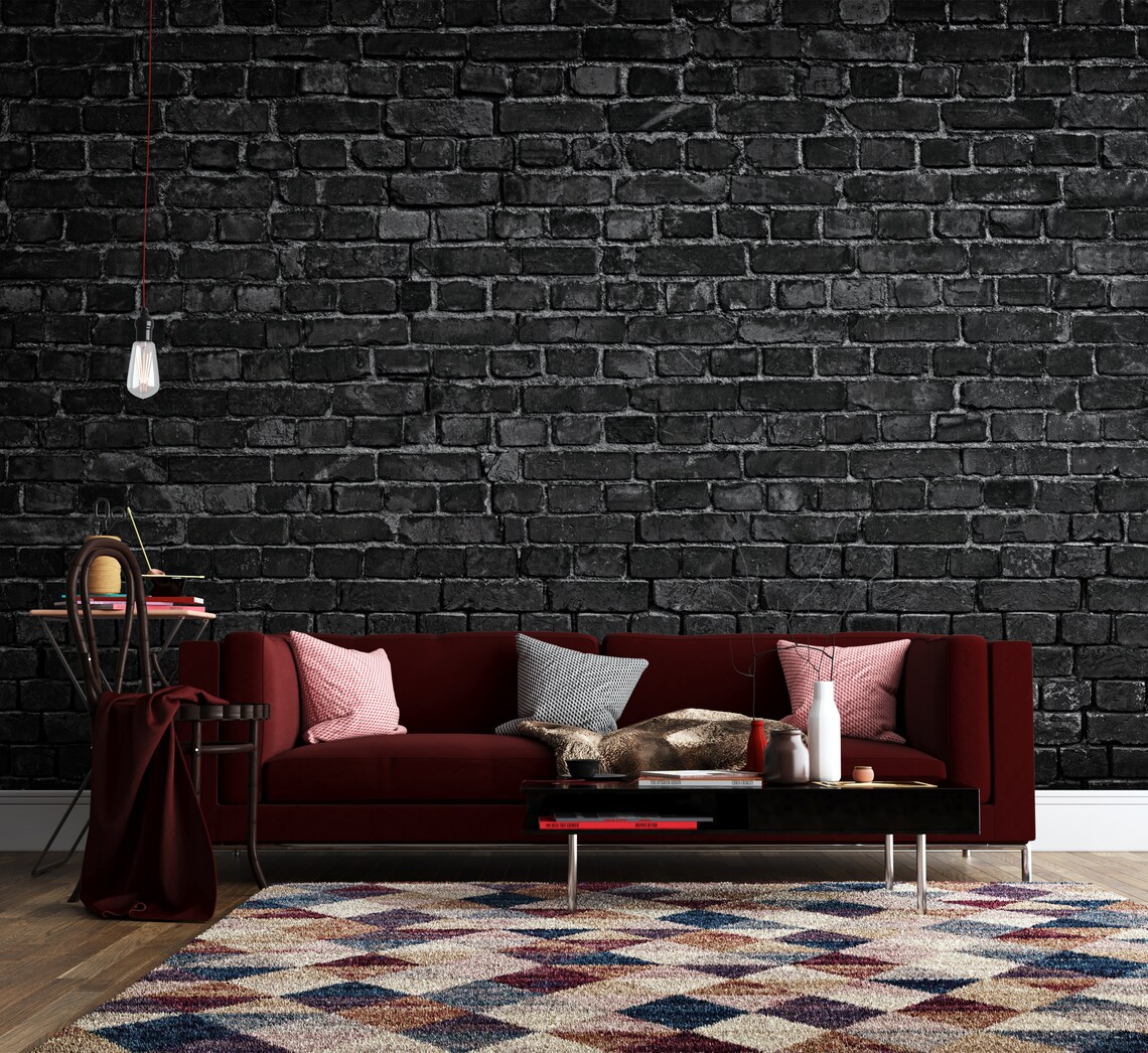 Black Brick Wallpaper Modern Wallpaper Minimalistic Etsy