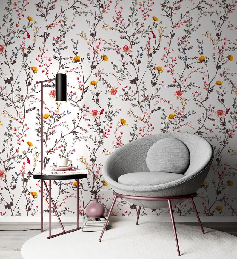 Colorful Botanic Floral Wallpaper Self Adhesive Floral Etsy