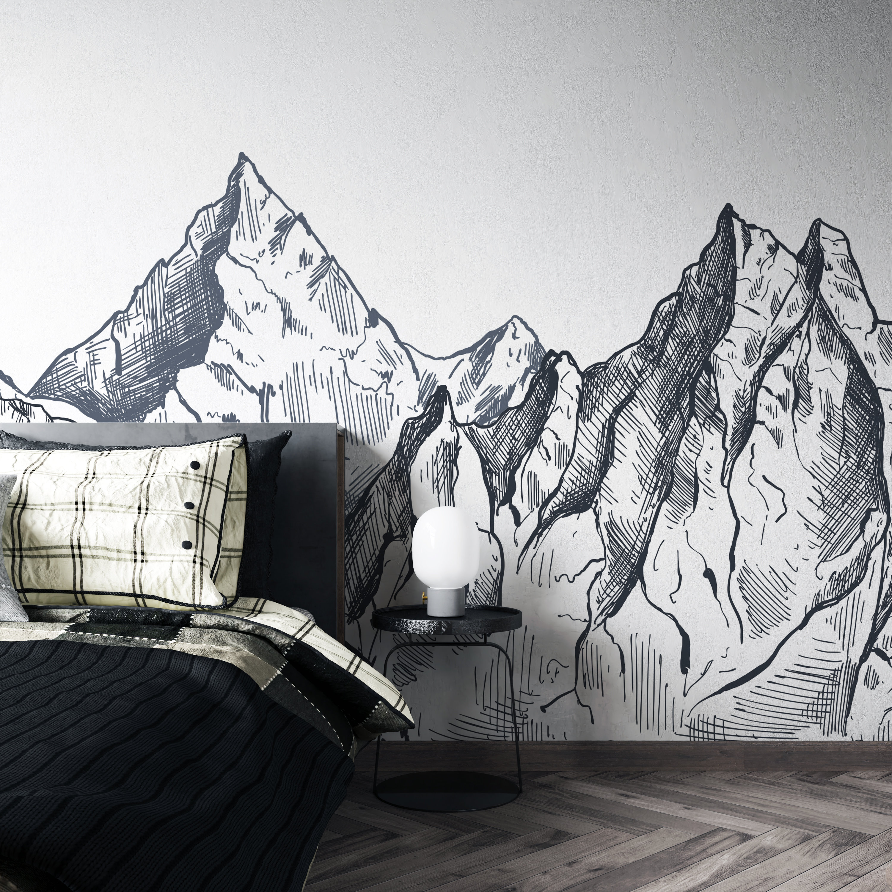 Black and White Mountain Wallpaper Charcoal Drawing Etsy