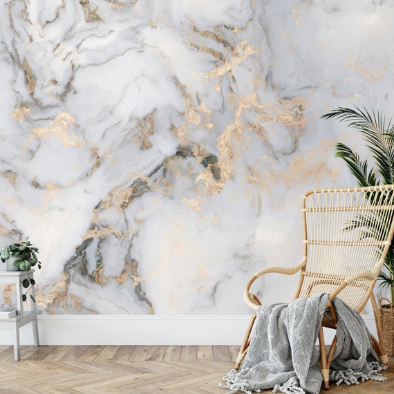 White Marble Gray Wallpaper Marble Wall Mural Marble Texture Etsy Canada