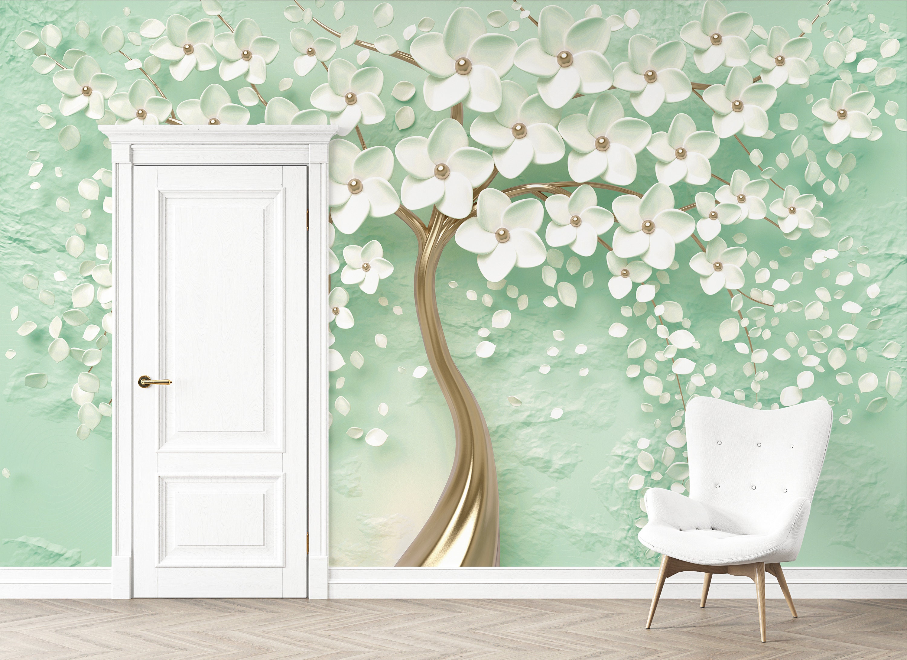 3D Look Tree Wallpaper Gold Tree Wallpaper 3D Floral Etsy