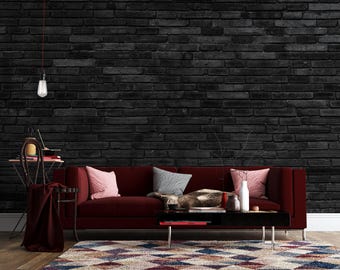 Papel pintado de pared de piedra negra, papel pintado de ladrillo removible