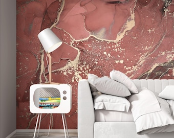 Red Marble Abstract Wallpaper, Fluid Art Wall Mural