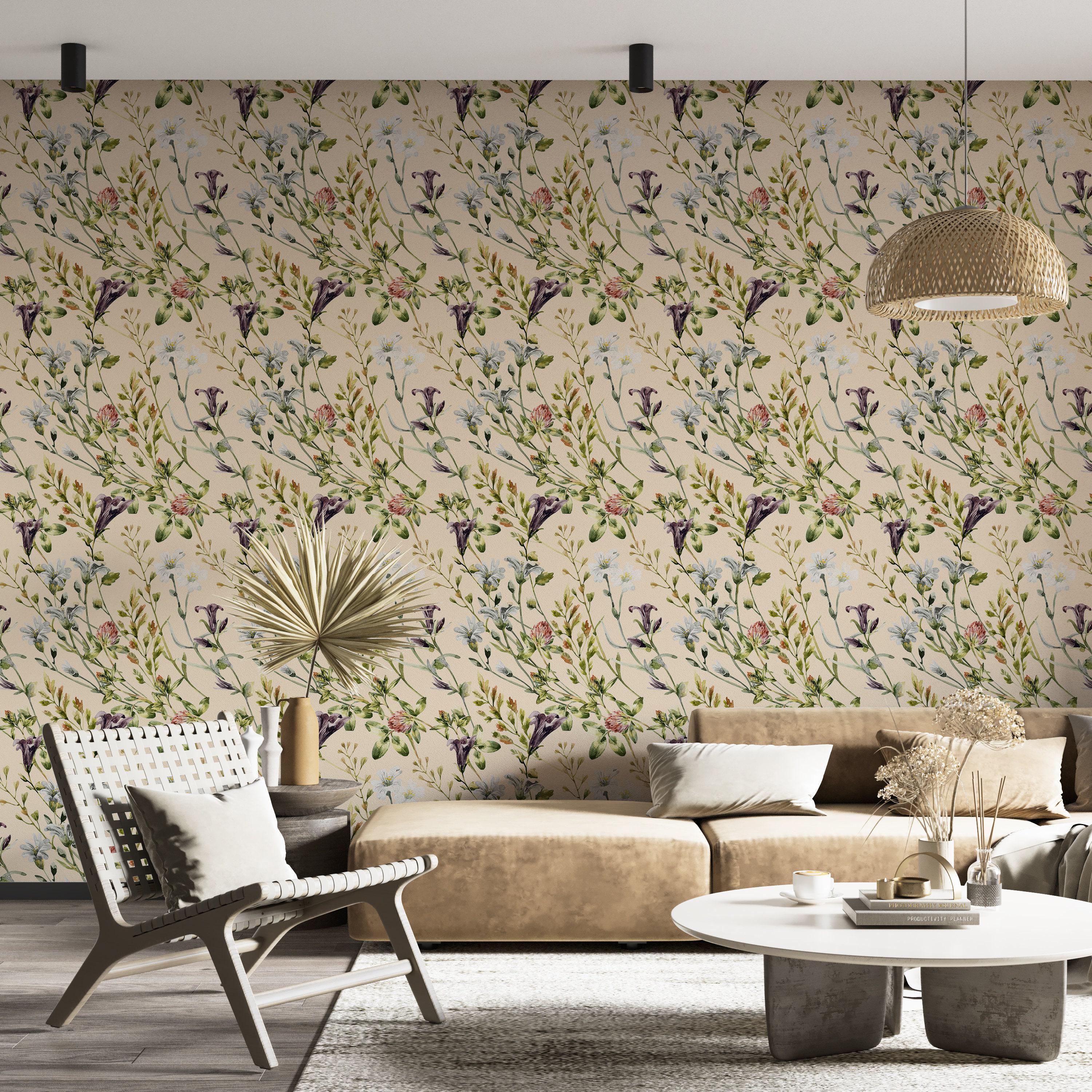 Detailed Wildflower Meadow Wallpaper Vintage Floral Botanical Peel and ...