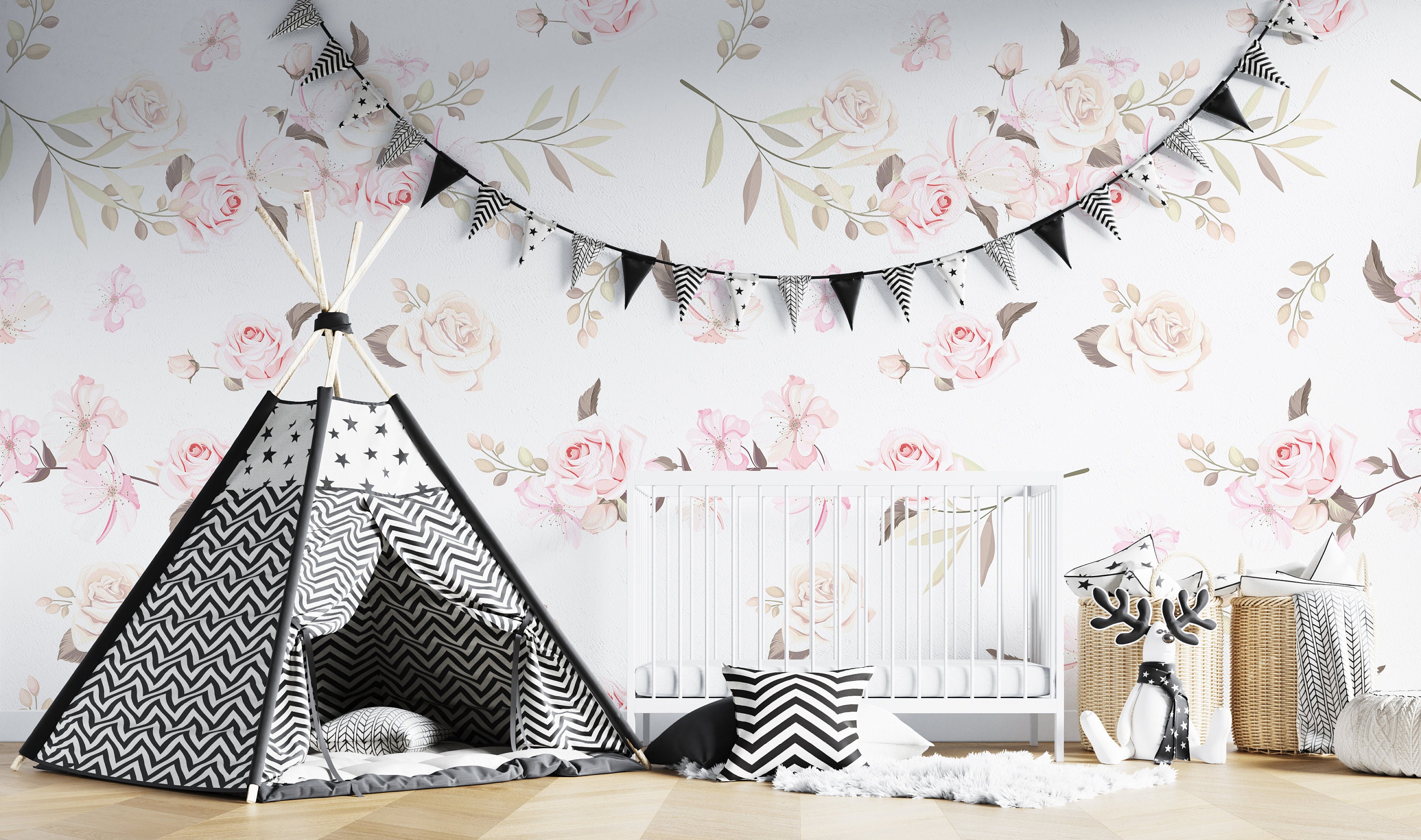 Watercolor Floral Wallpaper Home Decor Wallpaper Flowers Etsy