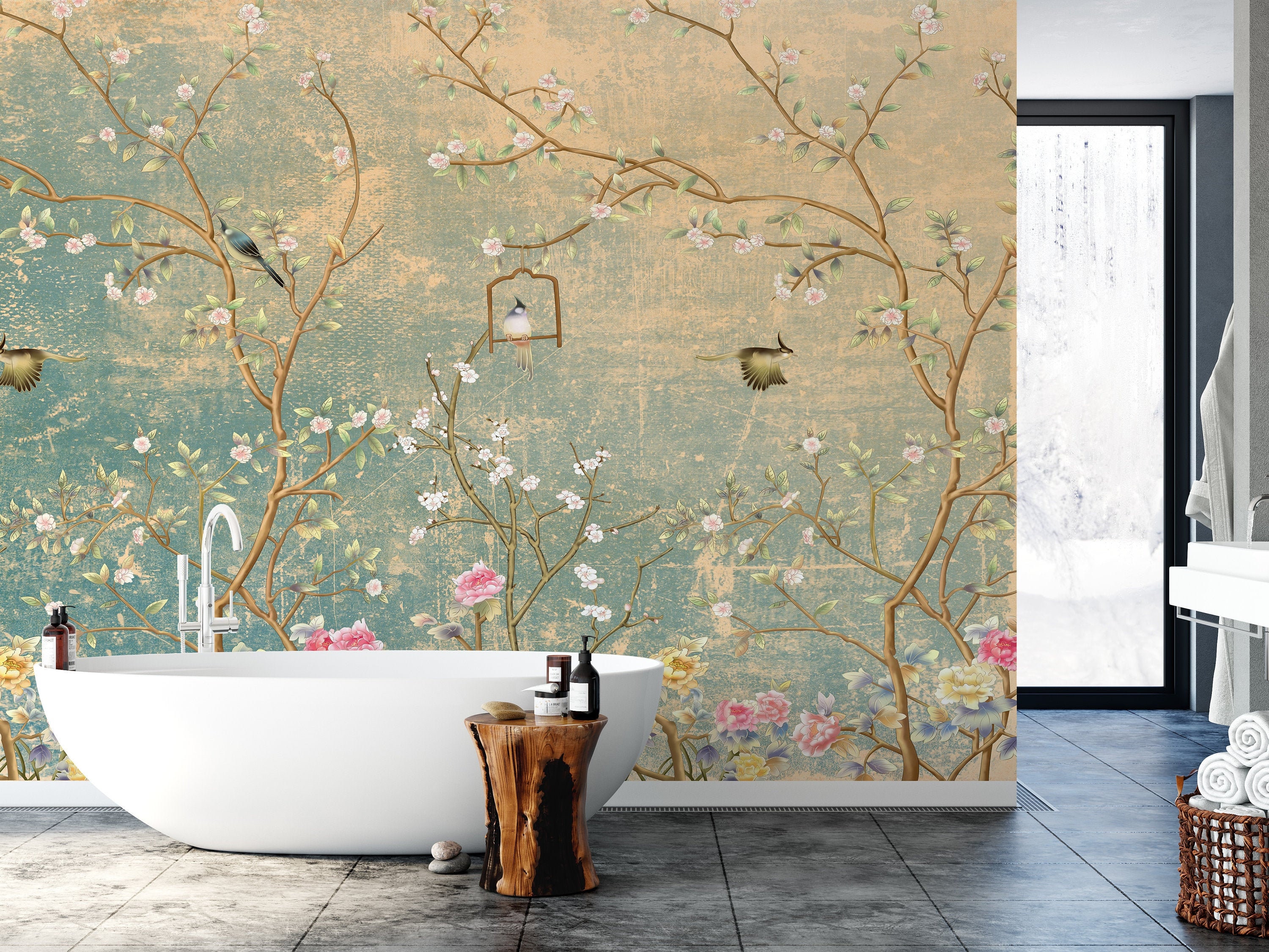 Chinoiserie Peel and Stick Wallpaper Home Decor Wallpaper Wall