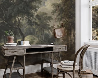 Mural de paisaje clásico, papel pintado con pintura de bosque antiguo, autoadhesivo, revestimiento de pared removible