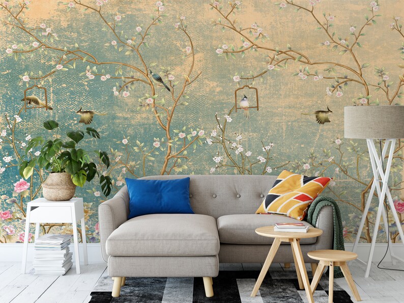 Chinoiserie Peel and Stick Wallpaper Home Decor Wallpaper Etsy