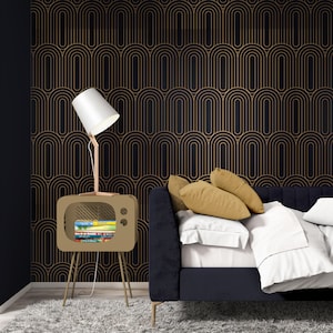 Black Gold Art Deco Wallpaper | Geometric Arch Wall Mural image 4