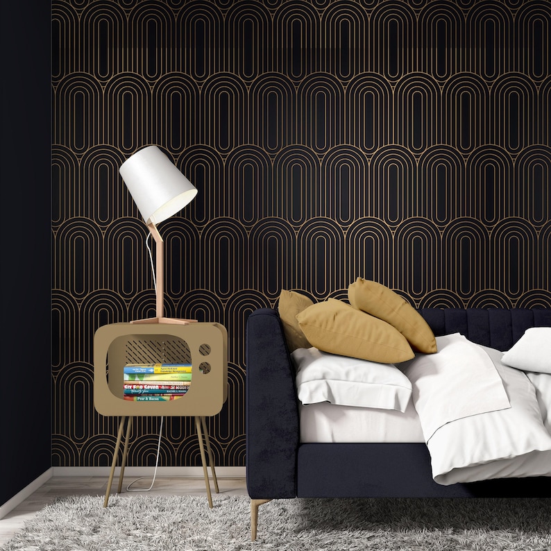 Black Gold Art Deco Wallpaper | Geometric Arch Wall Mural image 4