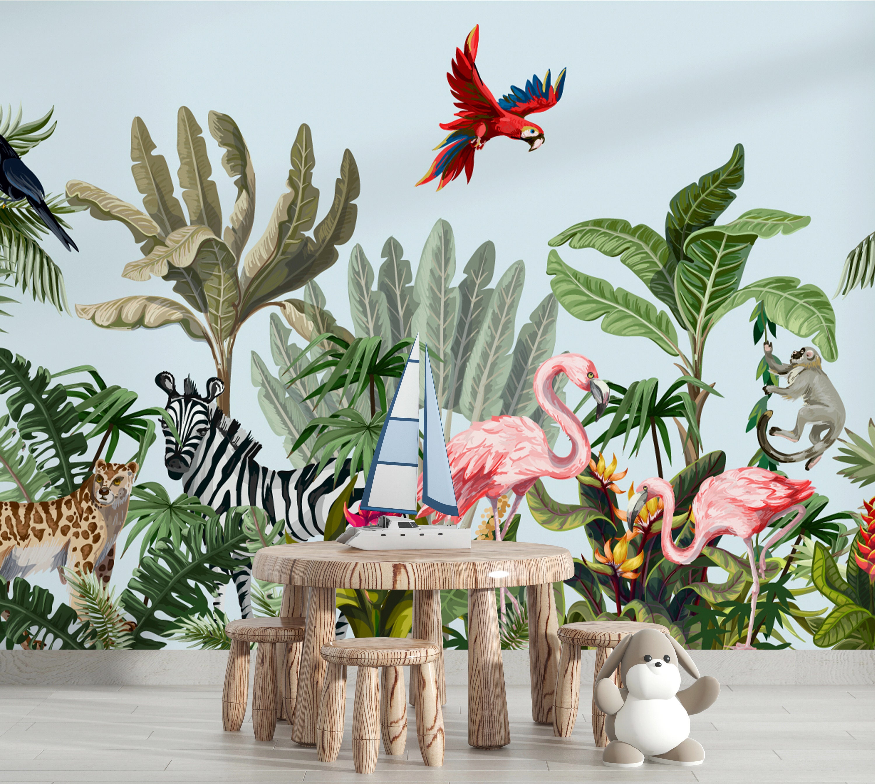 Tropical Forest Wall Mural Exotic Animals Wallpaper Jungle - Etsy Tropical Forest Wall Mural Exotic Animals Wallpaper Jungle - Etsy