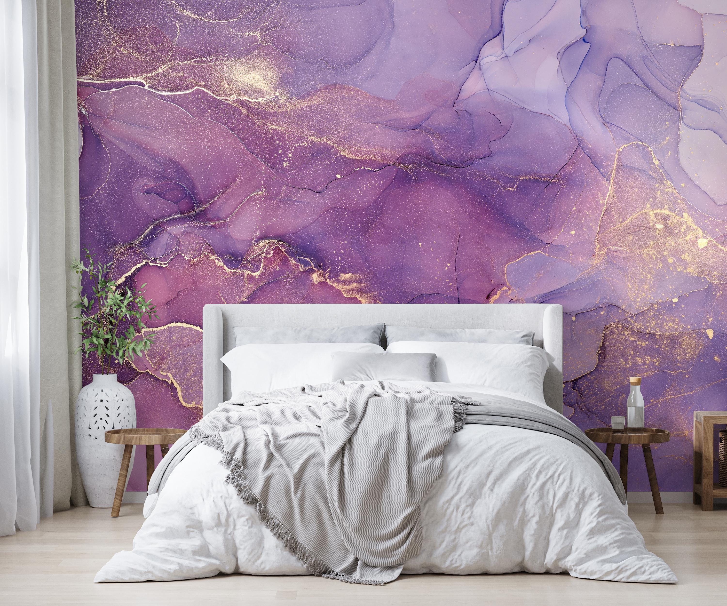 Purple Gold Marble Wallpaper | Luxury Amethyst Geode Mural (peel and ...