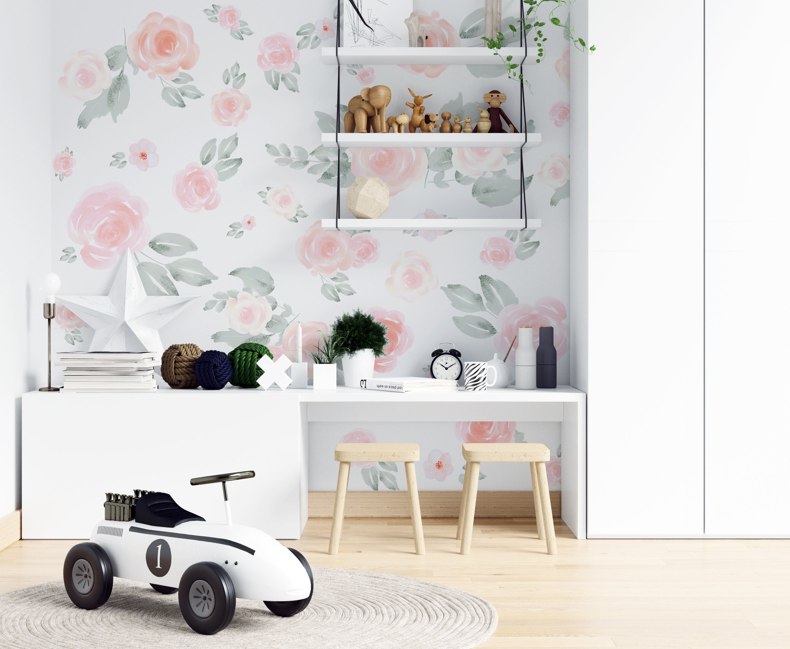 Watercolor Floral Wallpaper Home Decor Wallpaper Vintage Etsy