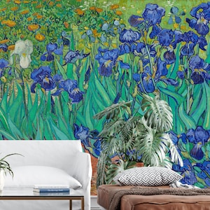 Flower Garden Wallpaper mural, Floral wallpaper, Irises Painting Van Gogh Wallpaper, Peel and Stick Wallpaper, Self-adhesive Wall Mural