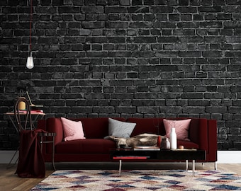 Papel pintado de ladrillo negro, patrón geométrico moderno, papel pintado removible