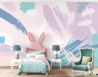 Abstract Wallpaper, Art Wallpaper, Pink Blue Purple Brush Strokes Wallpaper Mural Self Adhesive Peel and Stick, Modern Wallpaper