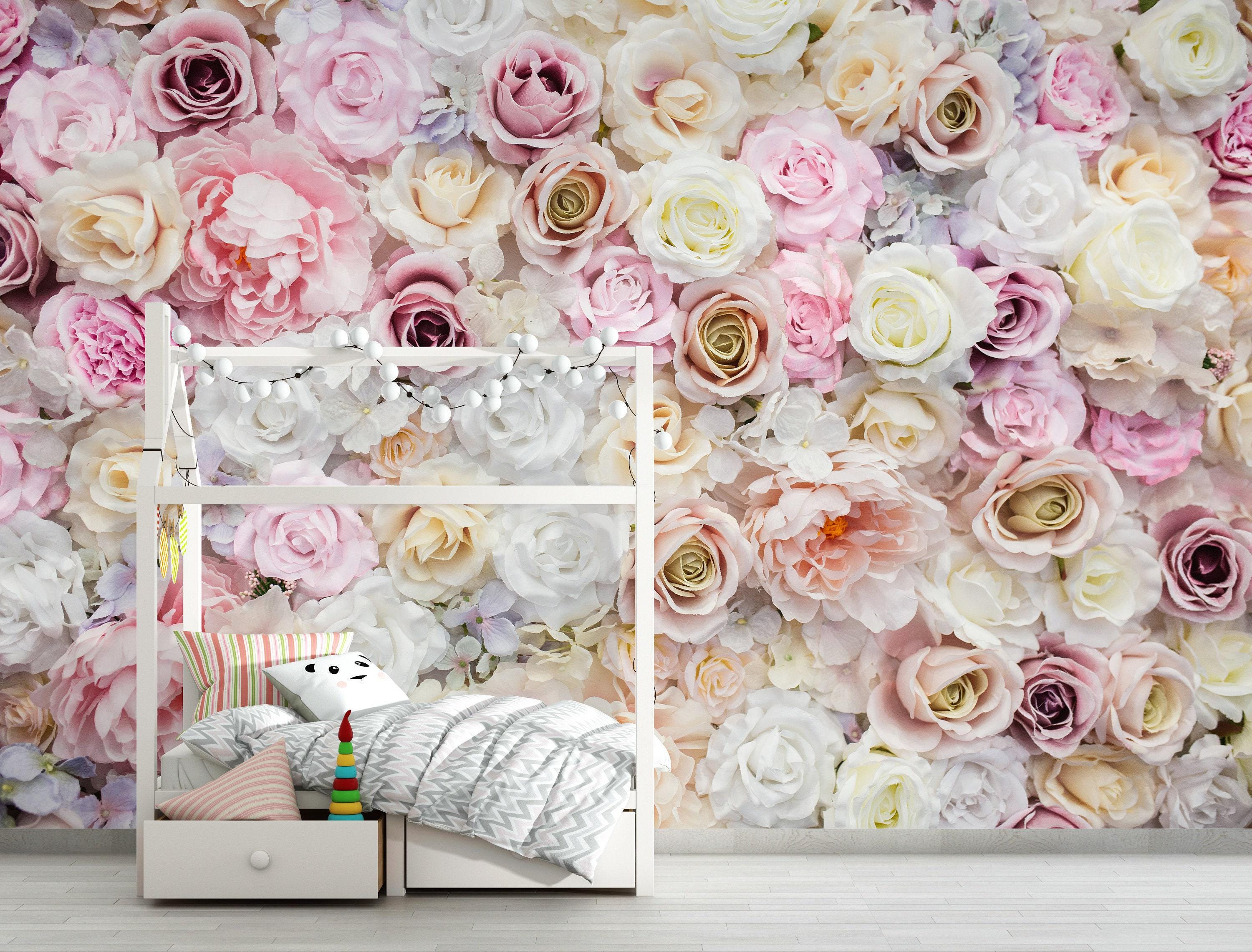 Roze witte rozen behang, bloemenboeket fotomuurschildering (schil en plak)  - Etsy België, image size:3000x2282