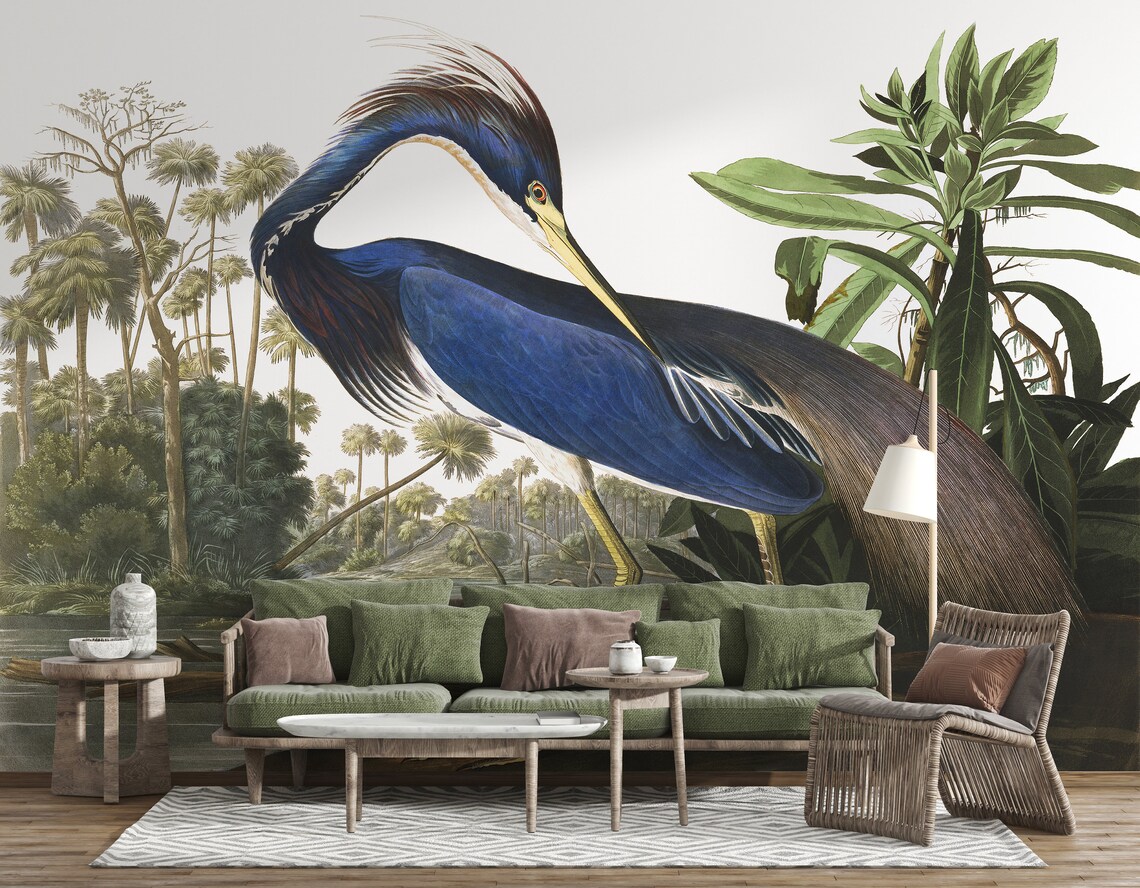 Tropical Wallpaper Blue Heron Bird Wallpaper Nature - Etsy
