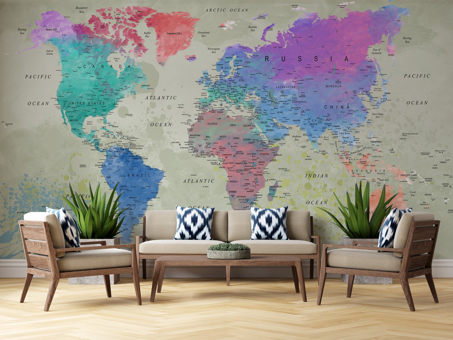 Customized Large World Map Wall Decal World Map Wallpaper Etsy