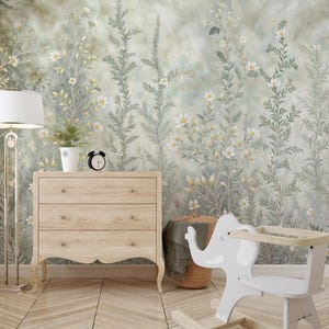 Wallpaper Chinoiserie, Peel and Stick Wallpaper, Removable Traditional Wallpaper, Beige Green Blue Options Vintage Chinoiserie Wallpaper