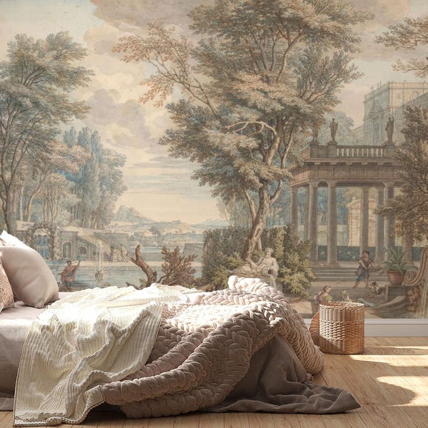 Antique European Landscape Mural | Vintage Wall Decor (Peel & Stick or Traditional)
