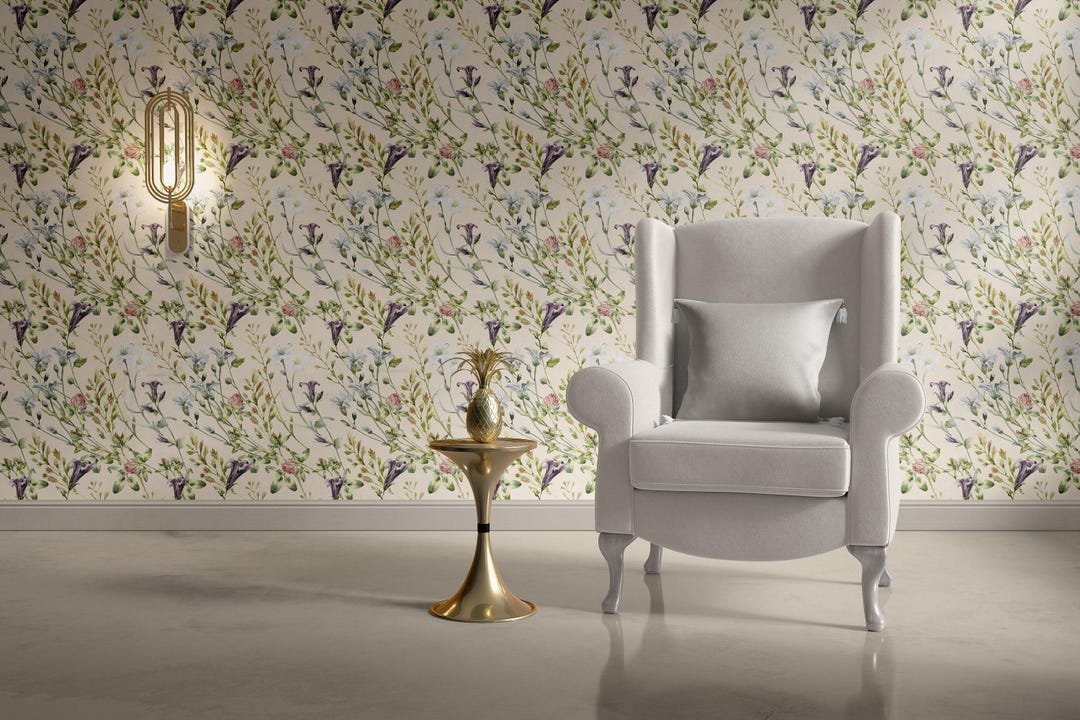 Detailed Wildflower Meadow Wallpaper Vintage Floral Botanical Peel and ...