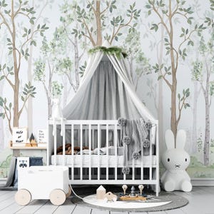 Papier peint de chambre d'enfant d'arbres de la forêt, autocollant ou traditionnel, décoration murale boisée pour chambre de bébé, décoration murale amovible pour enfants
