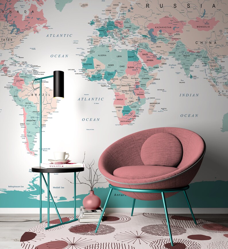 Customized Large World Map Wall Decal World Map Wallpaper Etsy