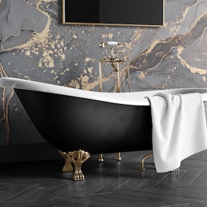 Carta da parati in marmo scuro dorato / Carta da parati astratta glamour / Attacca e stacca o tradizionale / Decorazioni di lusso per bagno e soggiorno