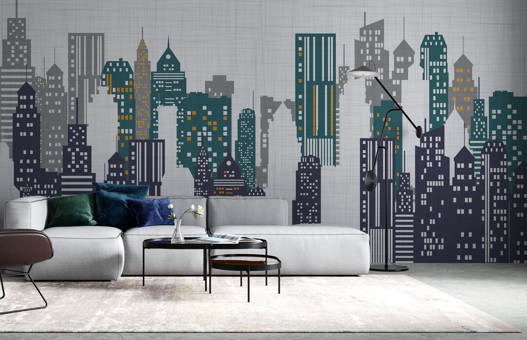 City Silhouette Wallpaper Modern Cityscape Wall Murals Peel and Stick ...