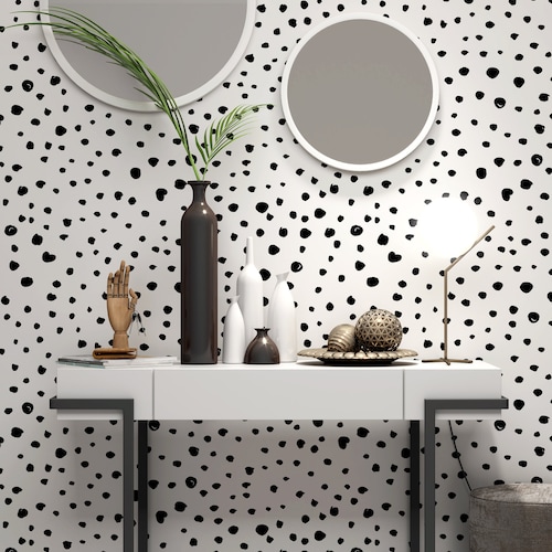 Polka Dot Wallpaper Scandinavian Home Decor Black Dalmatian Etsy