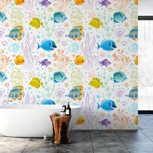 Peel and Stick Wallpaper, Aquarium Wallpaper, Colorful Tropical Fish Wallpaper, Ocean Underwater Wallpaper, See Coral Reef Wallpaper