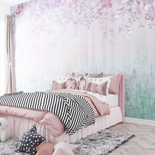 Pastel Leaf Wall Mural | Soft Botanical Peel and Stick Wallpaper