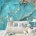 Aqua Blue Gold Acrylic Marble Texture Wallpaper, Modern Art Wallpaper