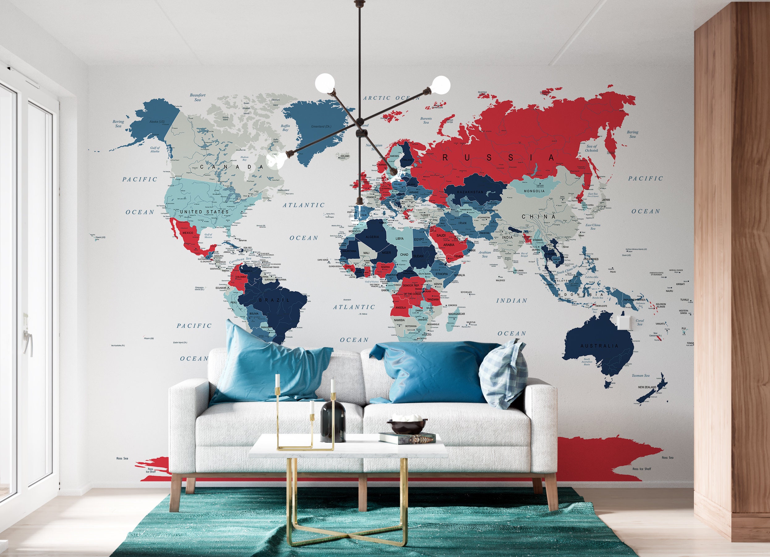 Customized Large World Map Wall Decal World Map Wallpaper Etsy