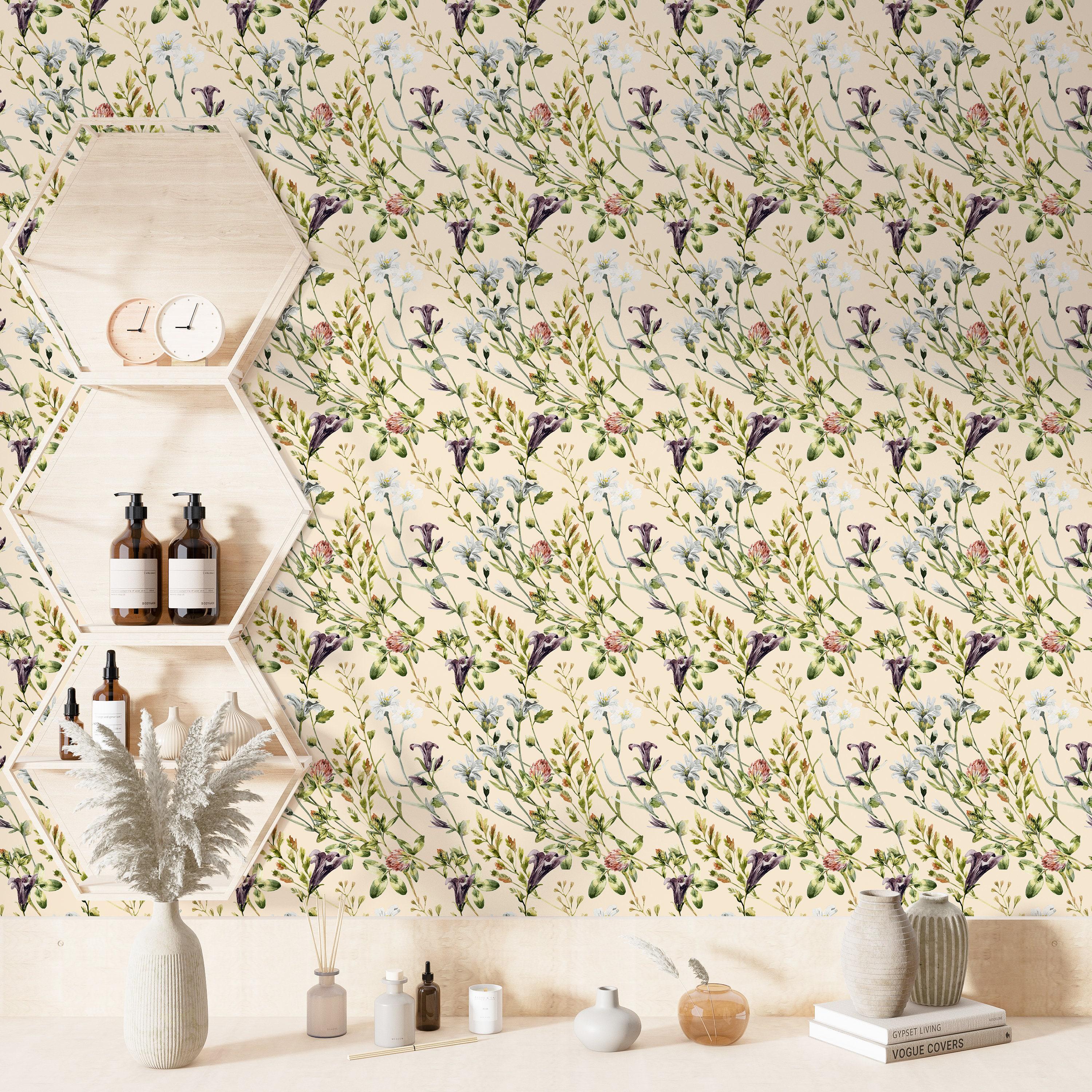 Detailed Wildflower Meadow Wallpaper Vintage Floral Botanical Peel and ...