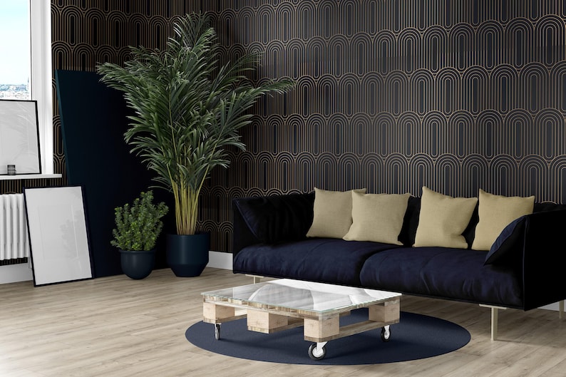 Black Gold Art Deco Wallpaper | Geometric Arch Wall Mural image 3
