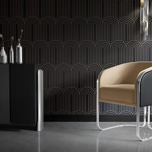 Black Gold Art Deco Wallpaper | Geometric Arch Wall Mural image 2